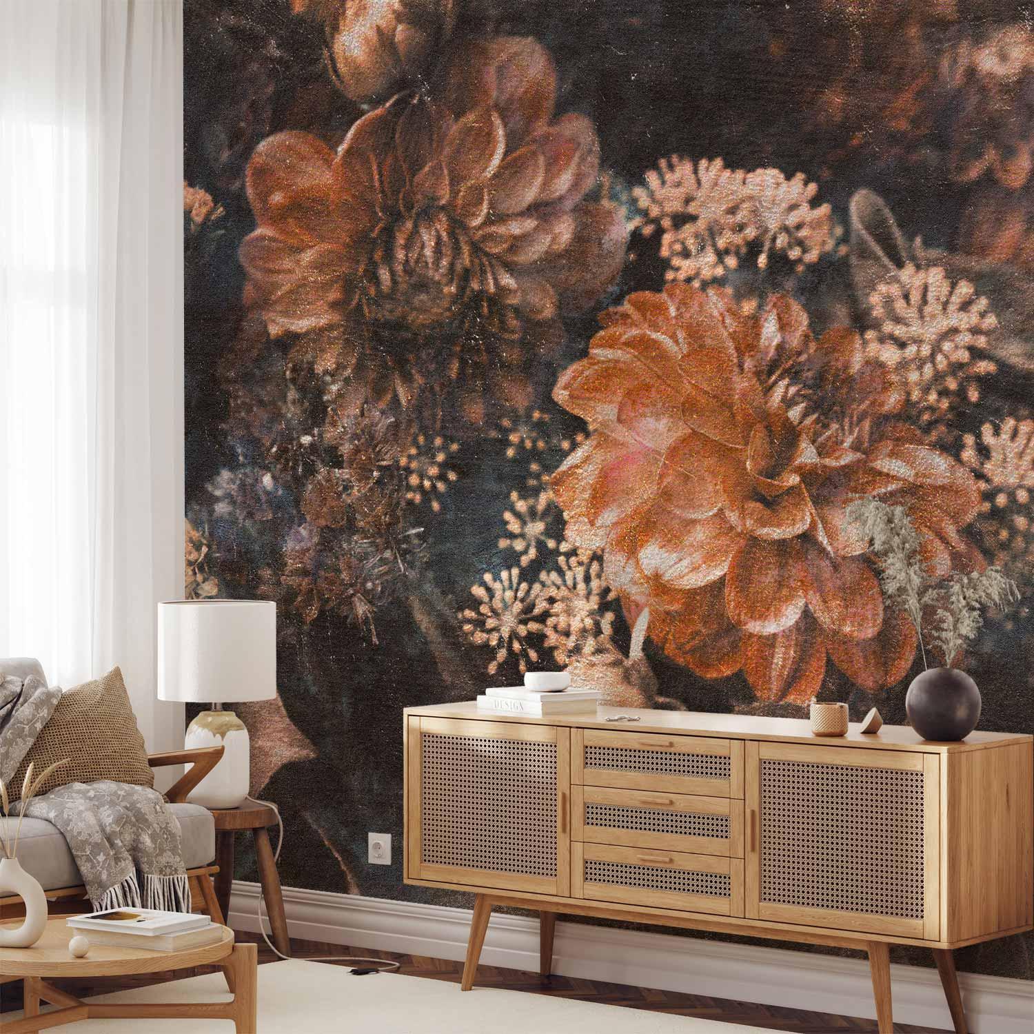 Fototapet med retro blomster - tredje variant - 500 x 350 cm - Premium billede