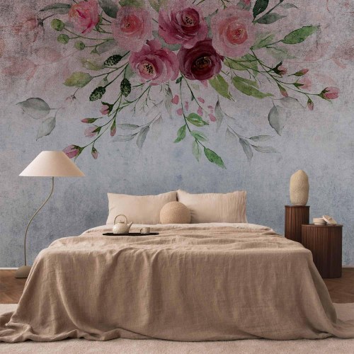 Fototapet Summer Bloom med blomster og blade i rosa nuancer
