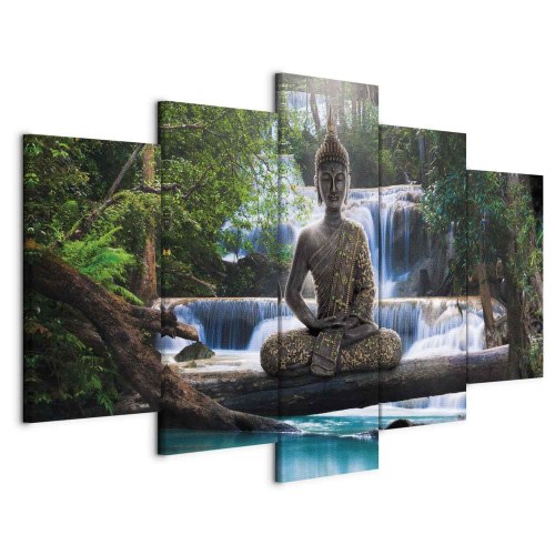 Buddha og vandfald lærredsbillede