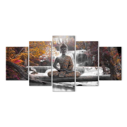Lærredsbillede Efterårs-Buddha med vandfald