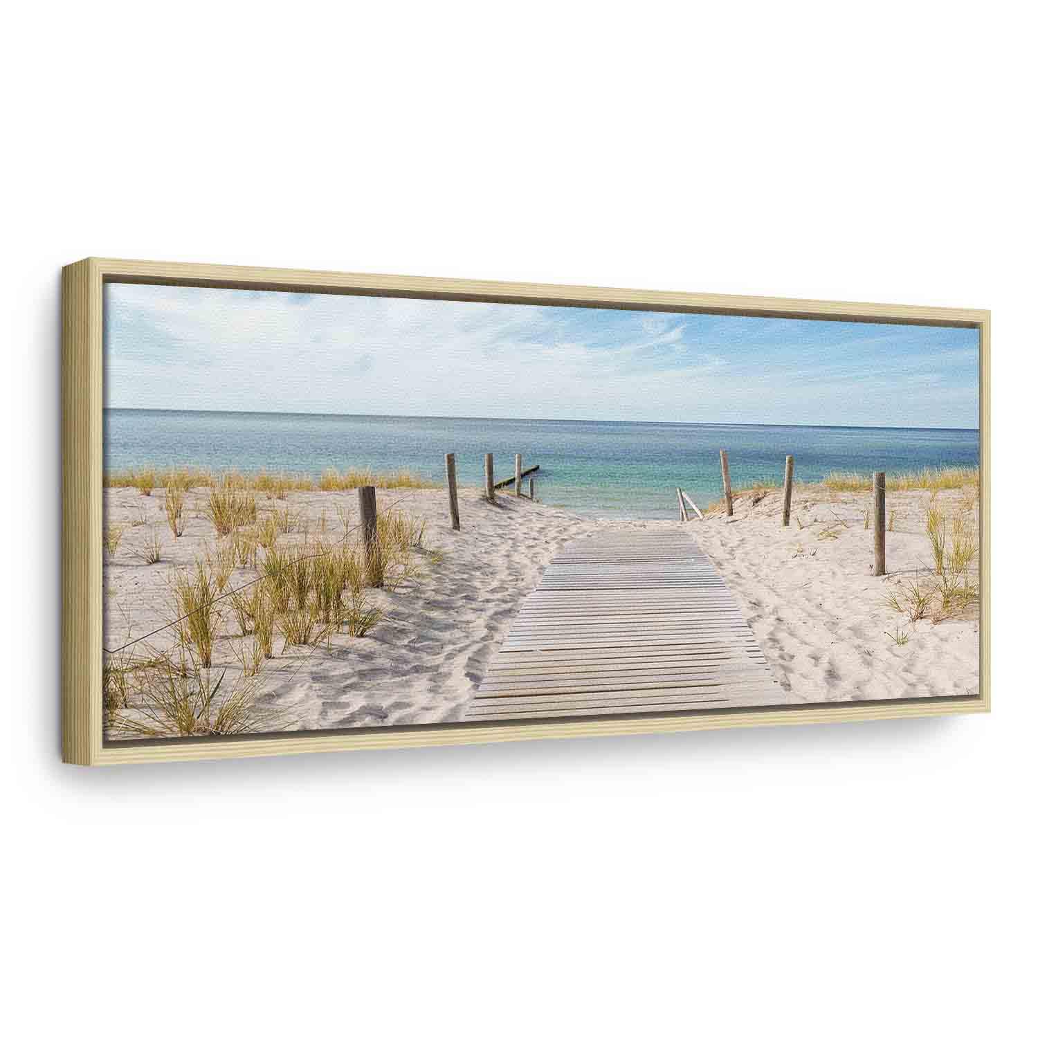 Lærredsbillede Havets Stilhed - strandlandskab - 120 x 40 cm - I en naturlig træramme billede
