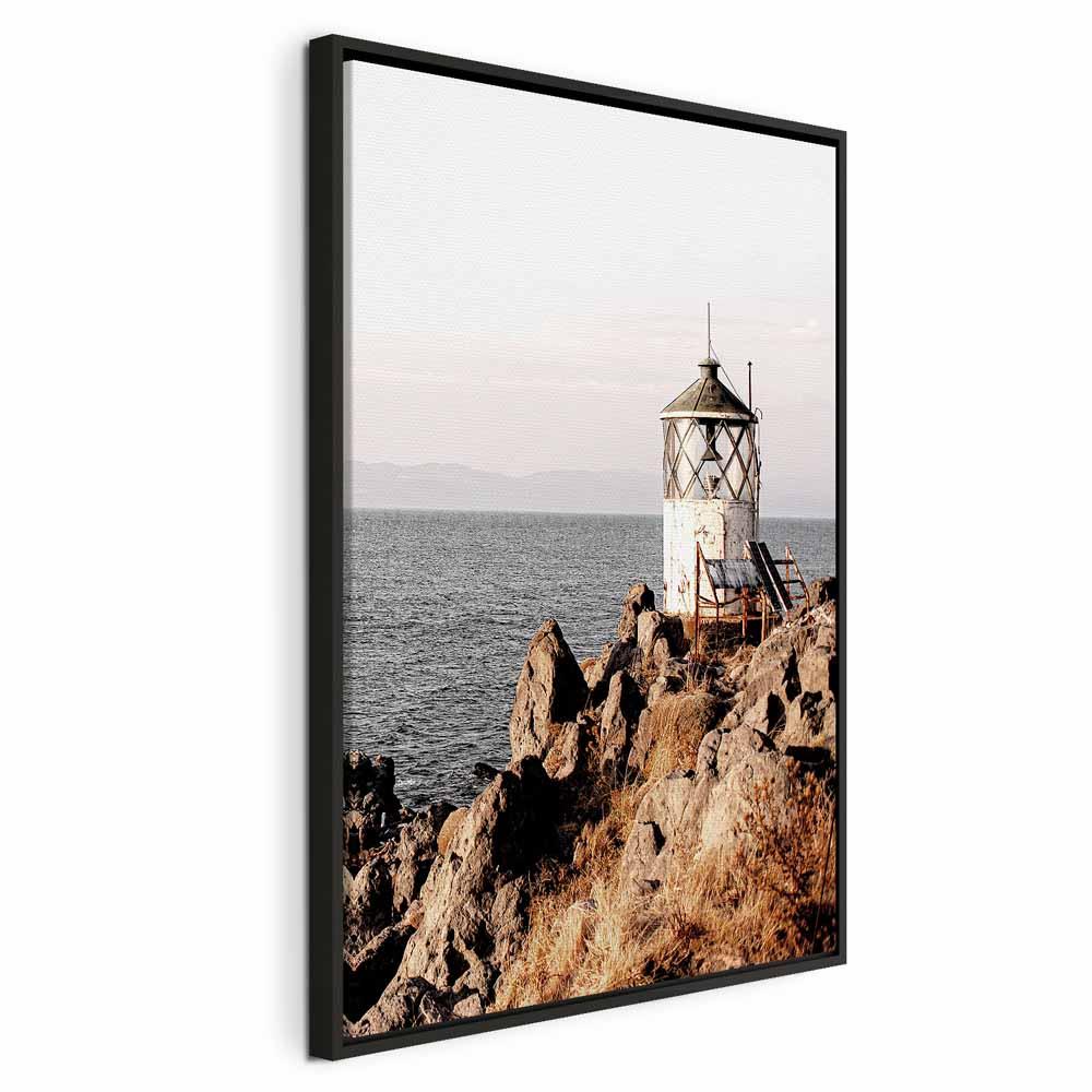 Lærredsbillede Fyrtårn på Klippen lodret - 40 x 60 cm - I en sort træramme billede
