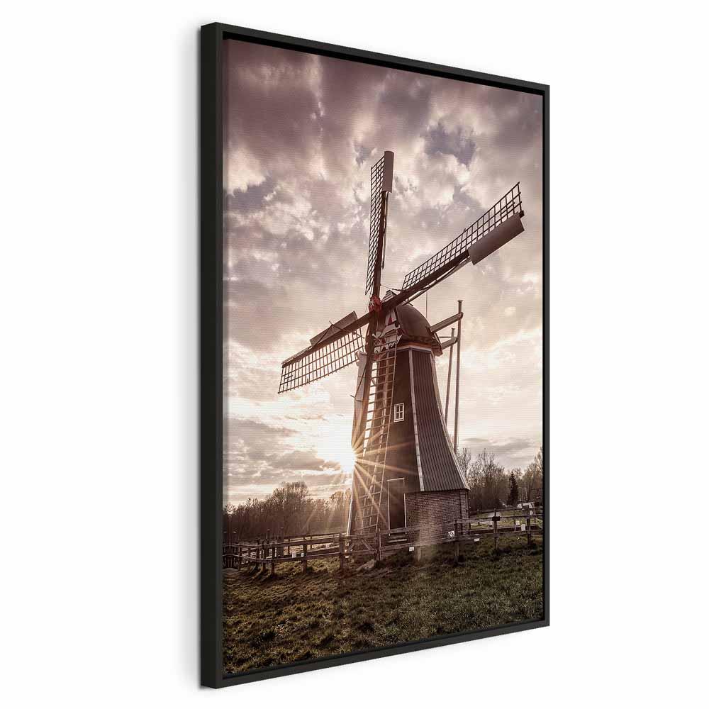Lærredsbillede Vind af Minder lodret med vindmølle - 40 x 60 cm - I en sort træramme billede