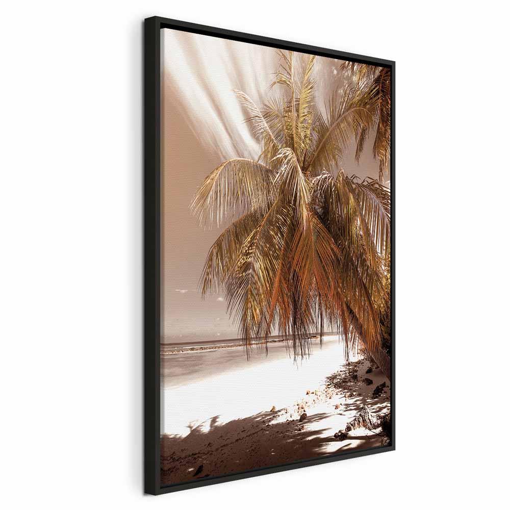 Lærredsbillede Palm Shadow lodret - palmer og strand - 40 x 60 cm - I en sort træramme billede