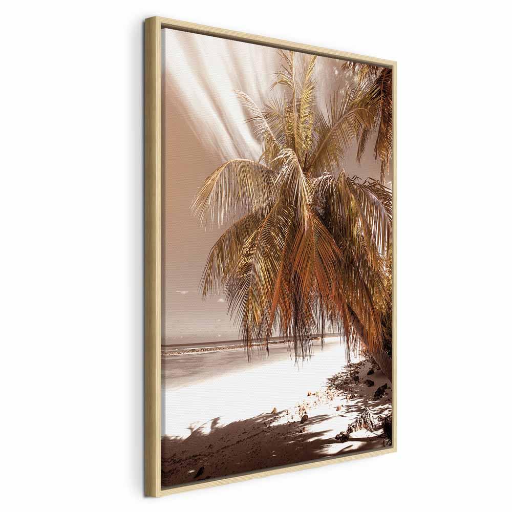 Lærredsbillede Palm Shadow lodret - palmer og strand - 40 x 60 cm - I en naturlig træramme billede
