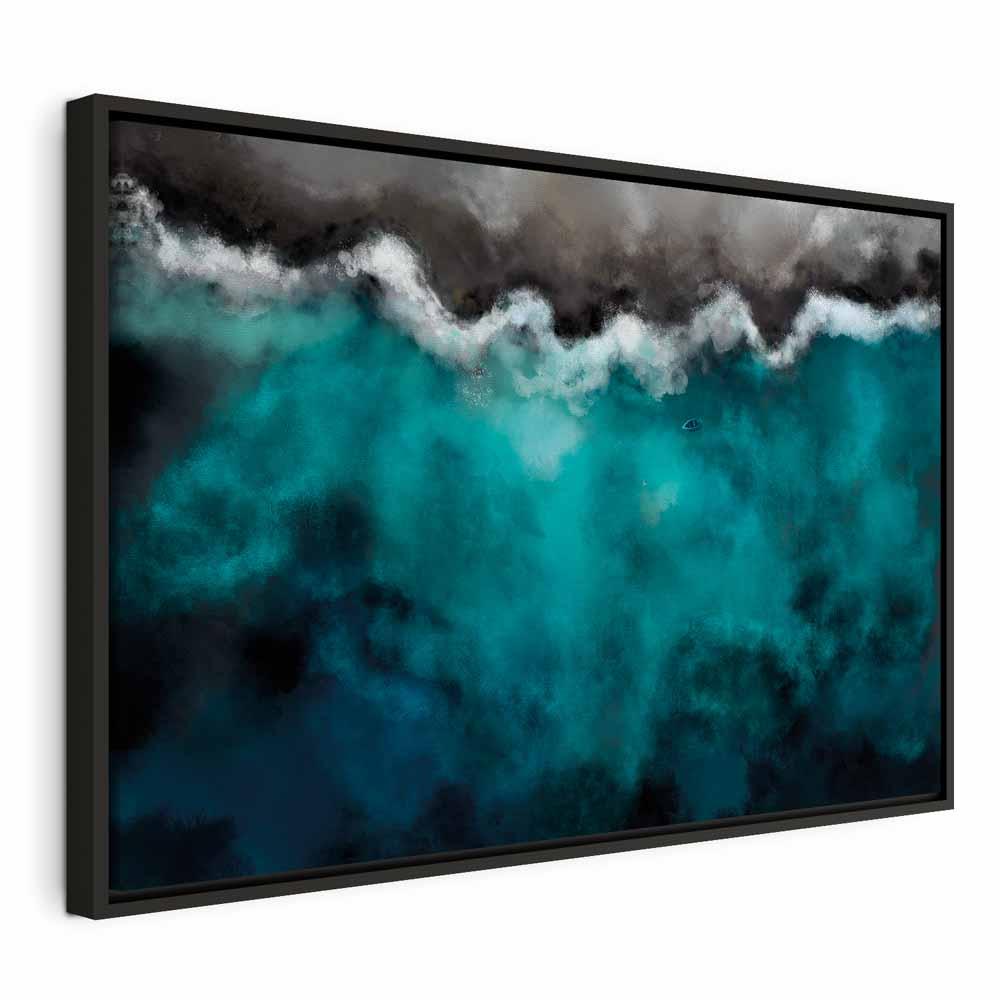 Lærredsbillede Blå Lagune Bredformat - 60 x 40 cm - I en sort træramme billede