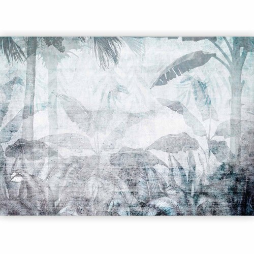 Fototapet Vanishing Jungle i blå nuancer med eksotiske blade