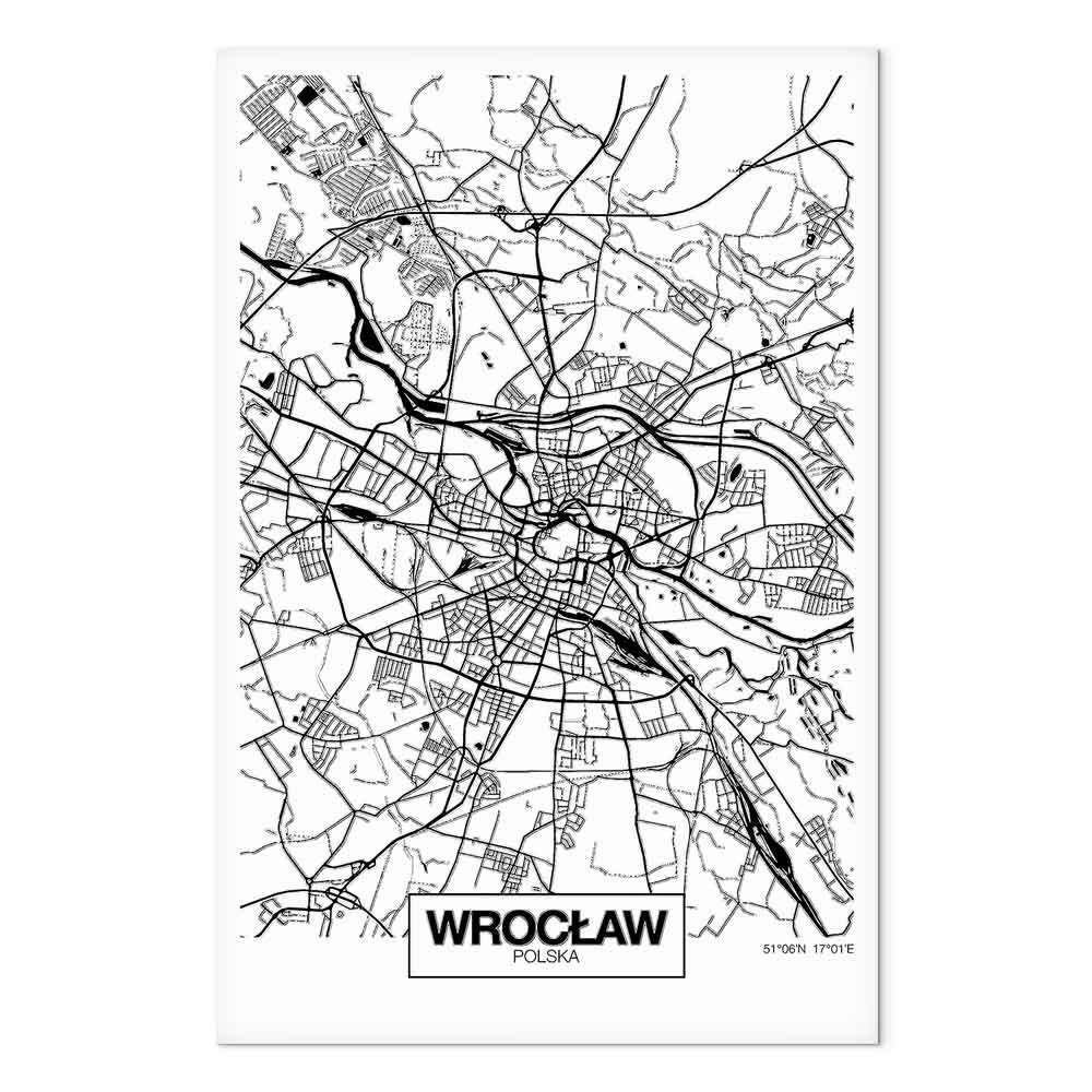 Billede på lærred - Bykort over Wroclaw lodret - 60 x 90 cm - Akustisk billede
