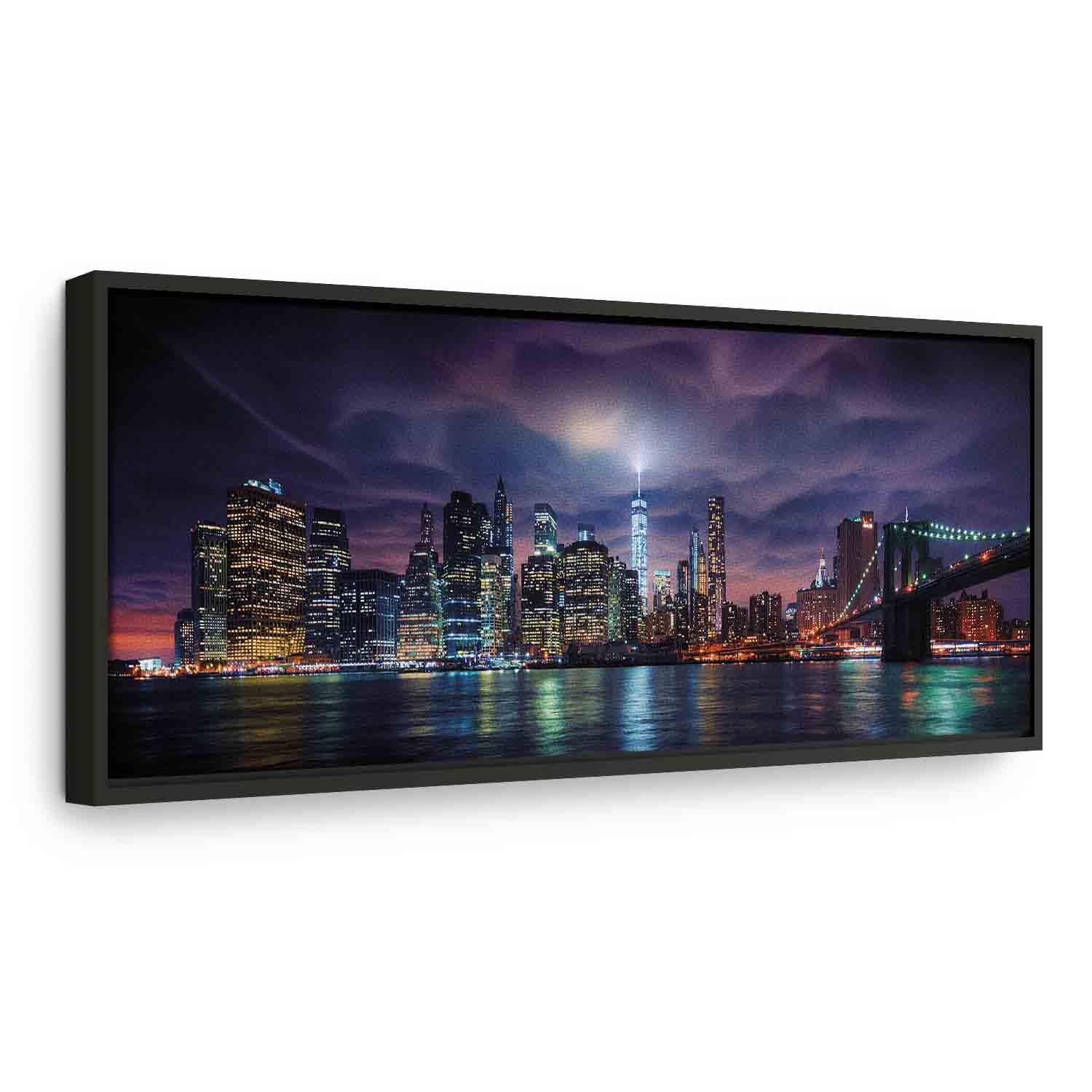 Lærredsbillede New York: Dark City - 90 x 30 cm - I en sort træramme billede
