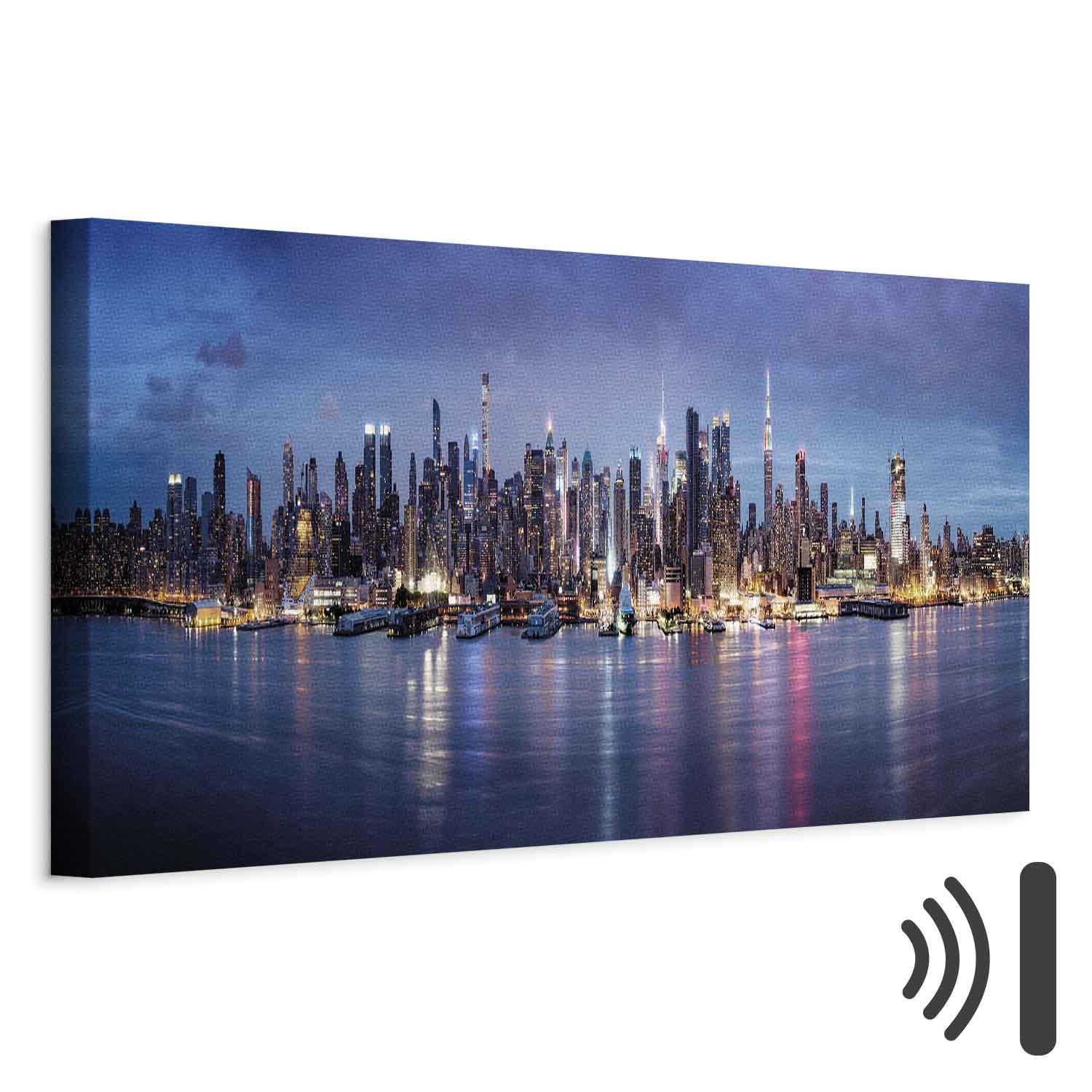 Lærredsbillede New York om natten - panorama i flere størrelser - 120 x 40 cm - Akustisk billede