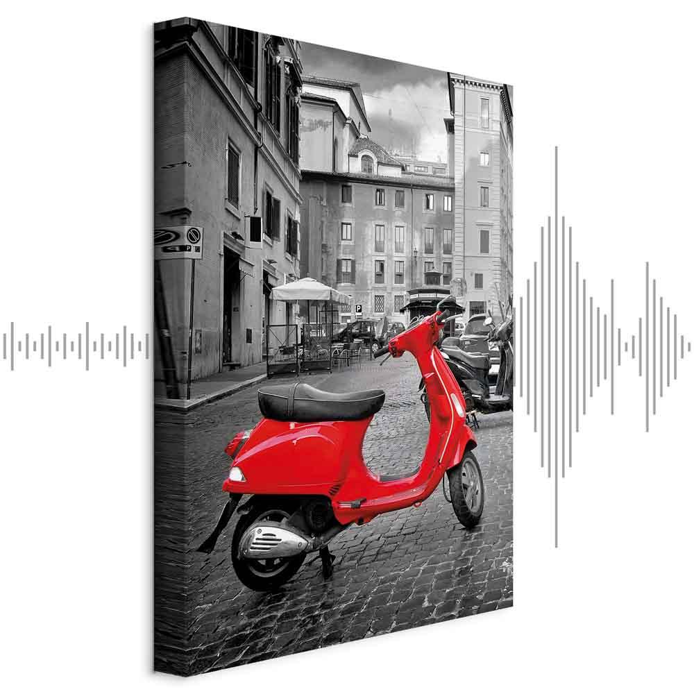 Lærredsbillede My Dream 1-delt lodret - rød scooter i bymotiv - 60 x 90 cm - Akustisk billede