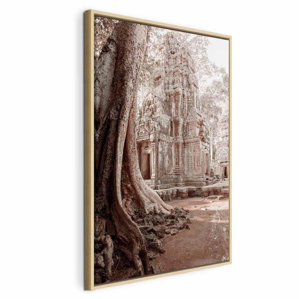 Lærredsbillede Ruinerne i Angkor 1 del lodret - 40 x 60 cm - I en naturlig træramme billede
