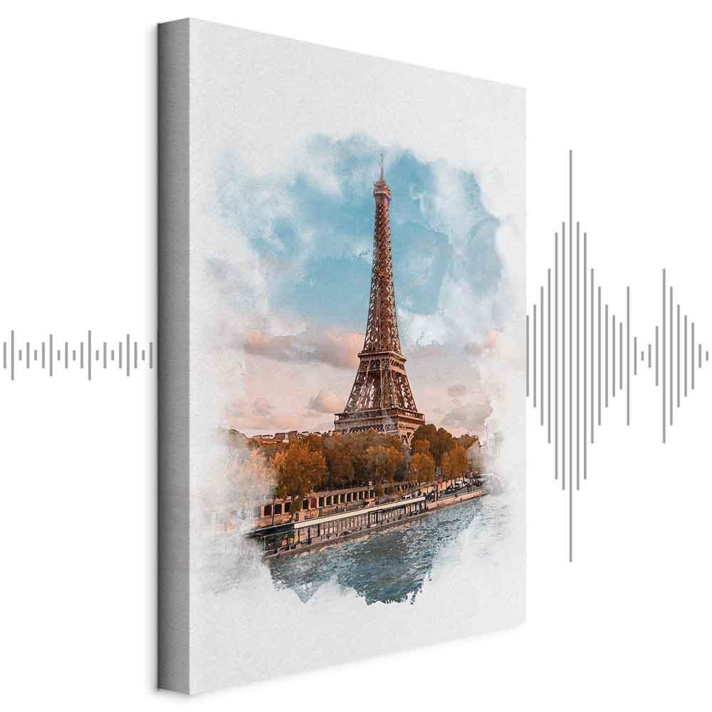 Lærredsbillede Paris View lodret - Eiffel-tårnet - 60 x 90 cm - Akustisk billede