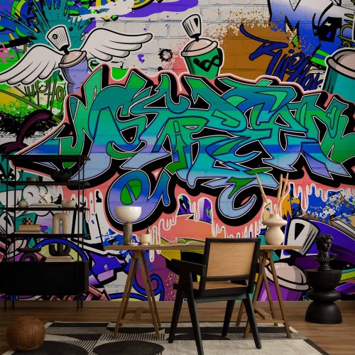 Fototapet Graffiti i blåt tema