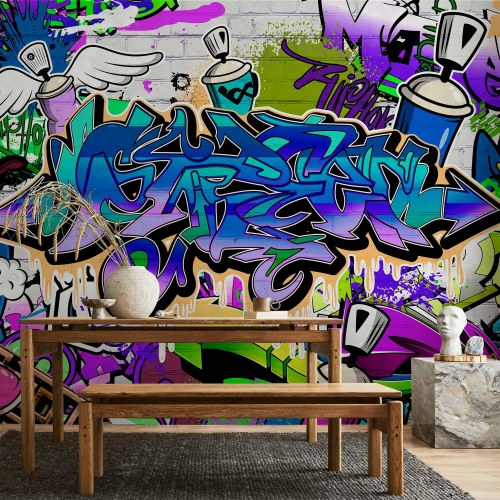 Fototapet med graffiti i violet tema