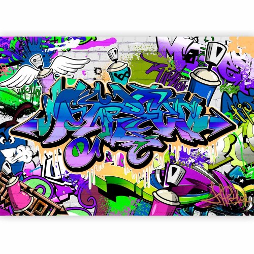 Fototapet med graffiti i violet tema