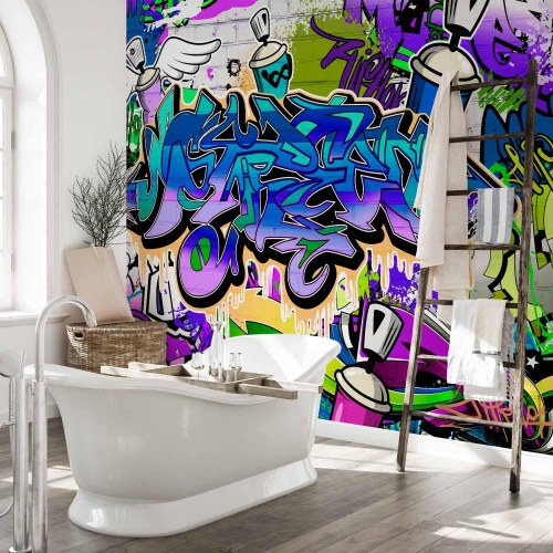 Fototapet med graffiti i violet tema