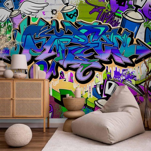 Fototapet med graffiti i violet tema