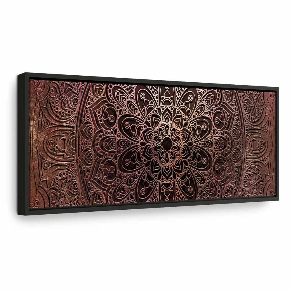 Lærredsbillede Mandala Amber Silence - 120 x 40 cm - I en sort træramme billede
