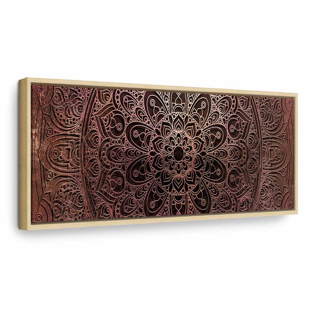 Lærredsbillede Mandala Amber Silence - 90 x 30 cm - I en naturlig træramme billede