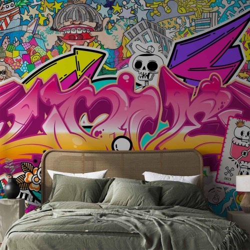 Fototapet med street art graffiti og abstrakt urban vægmaleri