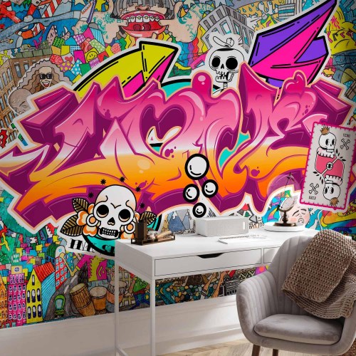 Fototapet med street art graffiti og abstrakt urban vægmaleri
