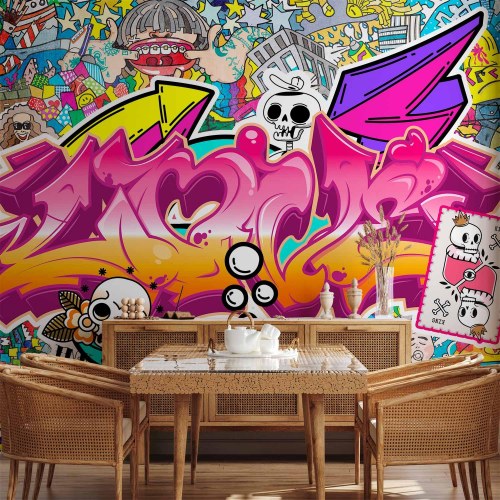 Fototapet med street art graffiti og abstrakt urban vægmaleri
