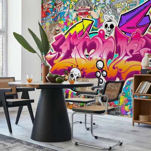 Fototapet med street art graffiti og abstrakt urban vægmaleri