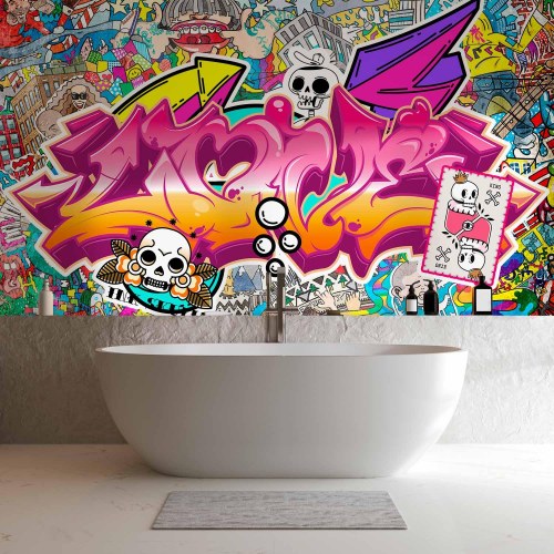 Fototapet med street art graffiti og abstrakt urban vægmaleri