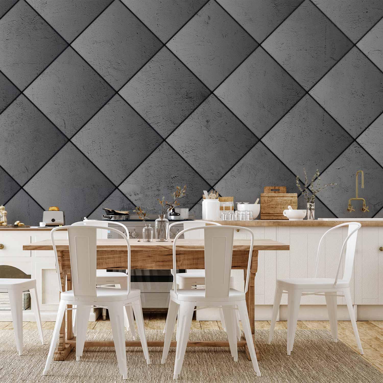 Fototapet Grå symmetri med geometrisk betonmønster og sorte fuger - 250 x 175 cm - Vandtæt billede