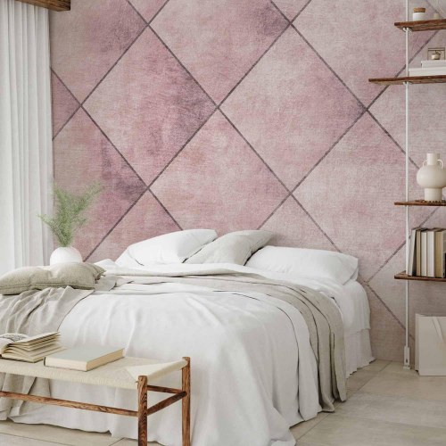 Fototapet med geometrisk flisemønster i rosa nuancer