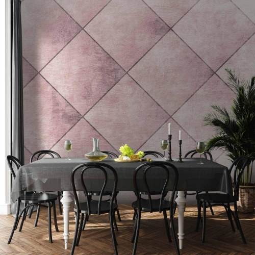 Fototapet med geometrisk flisemønster i rosa nuancer