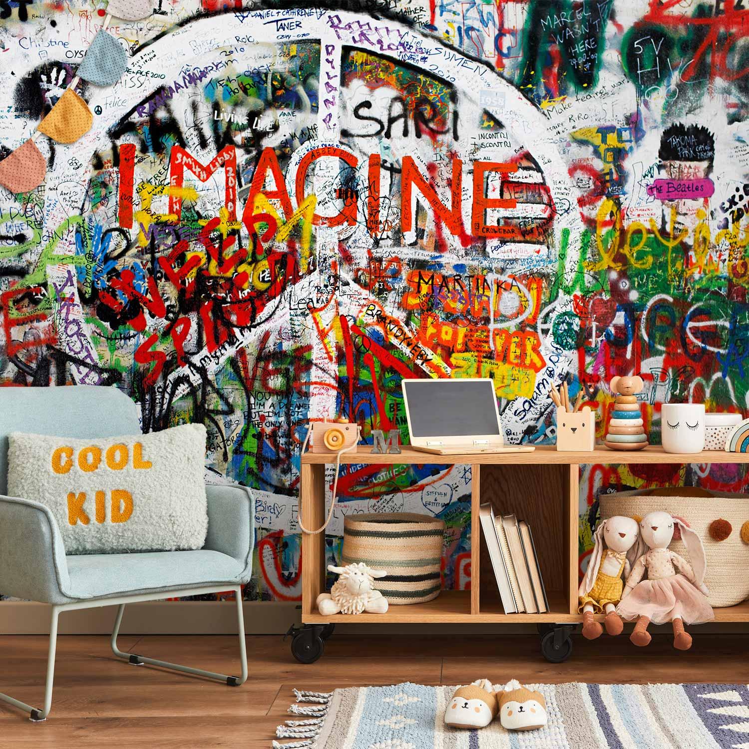 Fototapet Hippie Graffiti - gadekunst fototapet til væg - 400 x 280 cm - Vandtæt billede