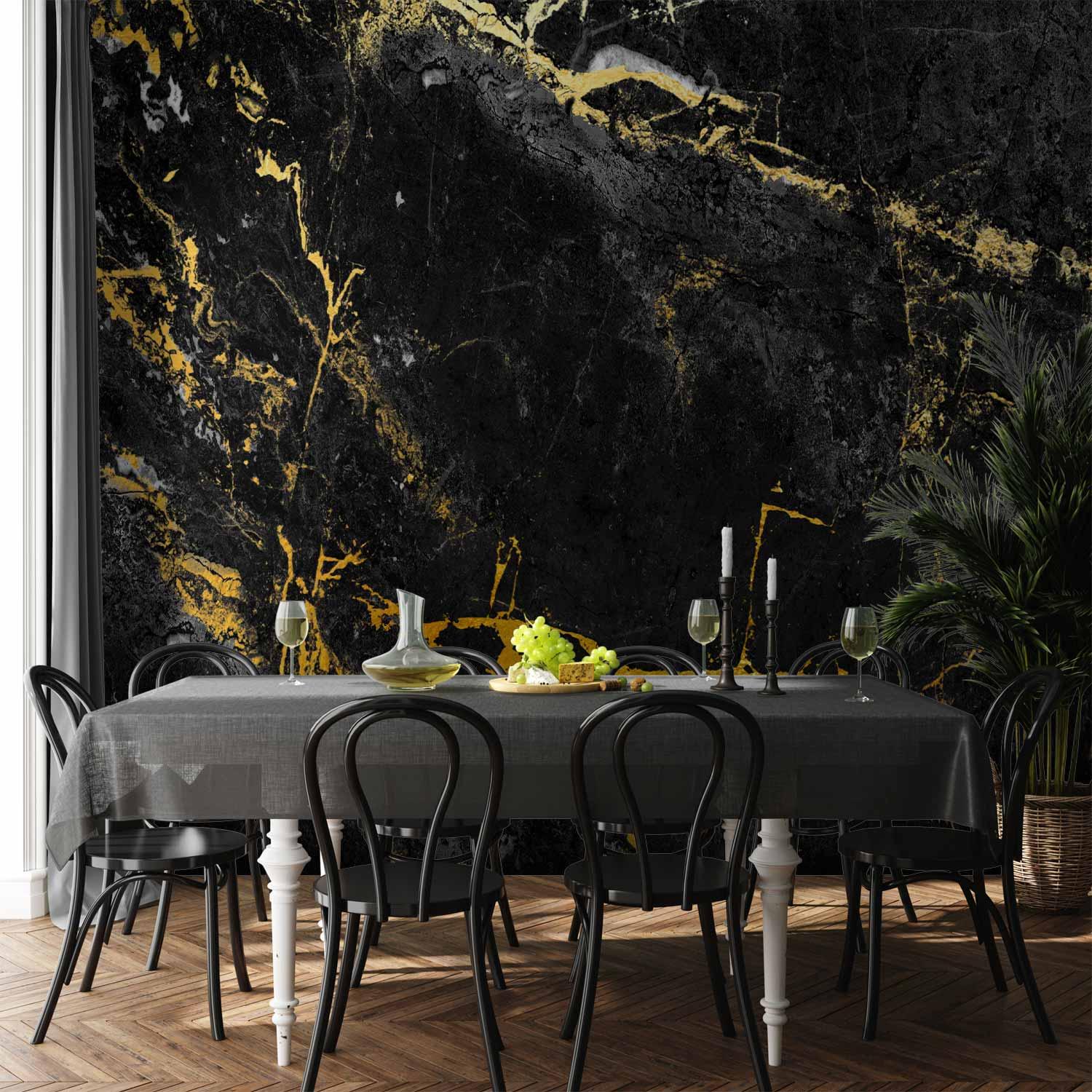Fototapet Sort Elegance med sort marmorlook - 200 x 140 cm - Vandtæt billede