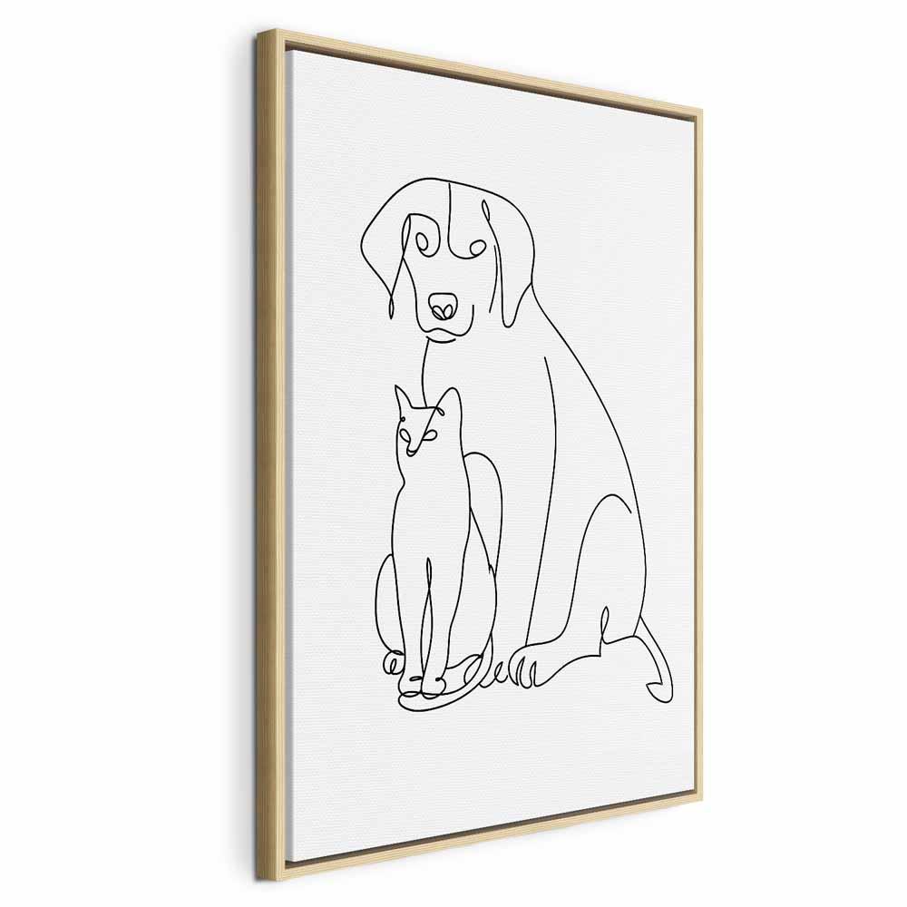 Lærredsbillede Best Friends vertikalt med hund og kat - 40 x 60 cm - I en naturlig træramme billede