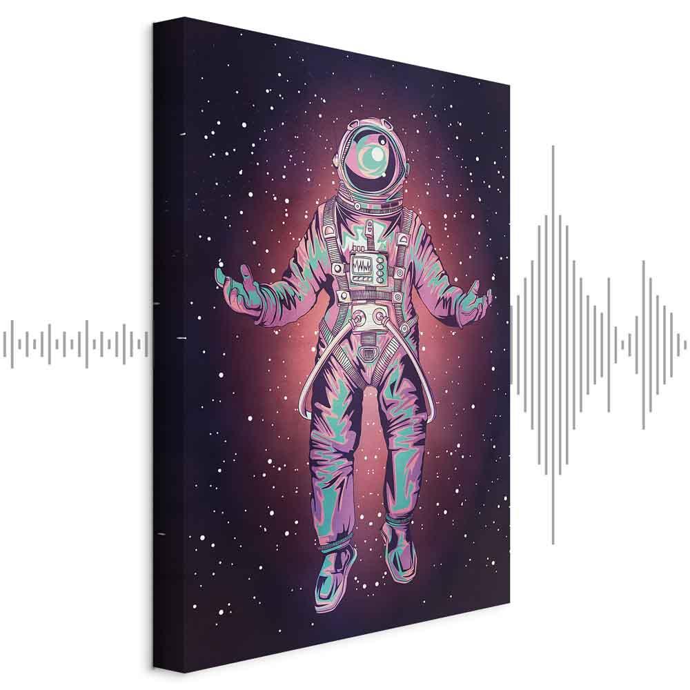 Lærredsbillede Ensom Rejsende lodret - astronaut og stjernehimmel - 40 x 60 cm - Akustisk billede
