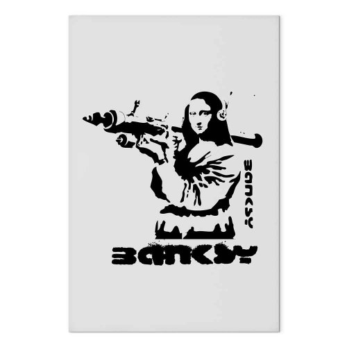 Banksy lærredsbillede med Mona Lisa og vægkunstmotiv