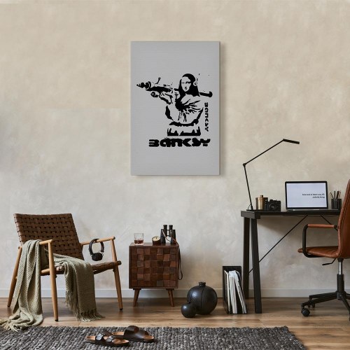 Banksy lærredsbillede med Mona Lisa og vægkunstmotiv