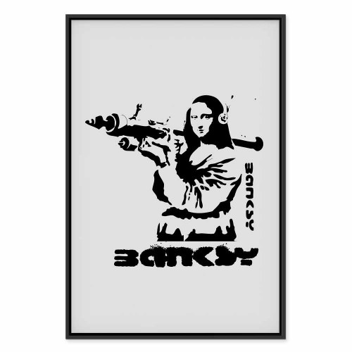 Banksy lærredsbillede med Mona Lisa og vægkunstmotiv