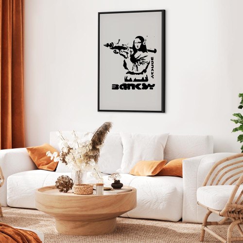 Banksy lærredsbillede med Mona Lisa og vægkunstmotiv