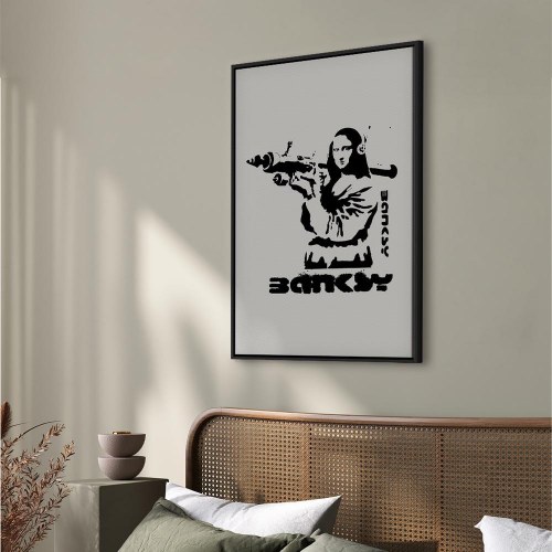 Banksy lærredsbillede med Mona Lisa og vægkunstmotiv