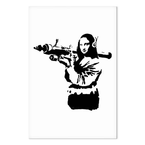 Banksy Mona Lisa med raketkaster - lodret lærredsbillede