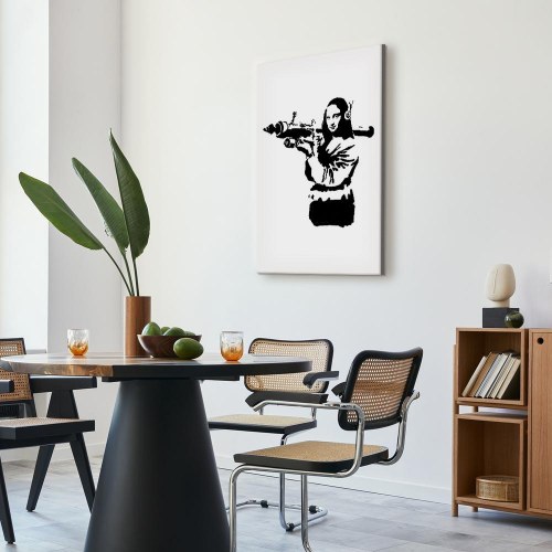 Banksy Mona Lisa med raketkaster - lodret lærredsbillede