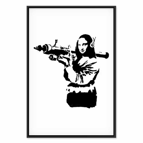Banksy Mona Lisa med raketkaster - lodret lærredsbillede
