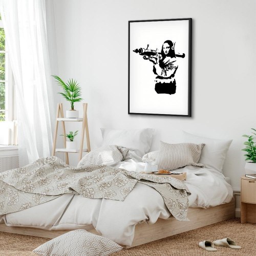 Banksy Mona Lisa med raketkaster - lodret lærredsbillede