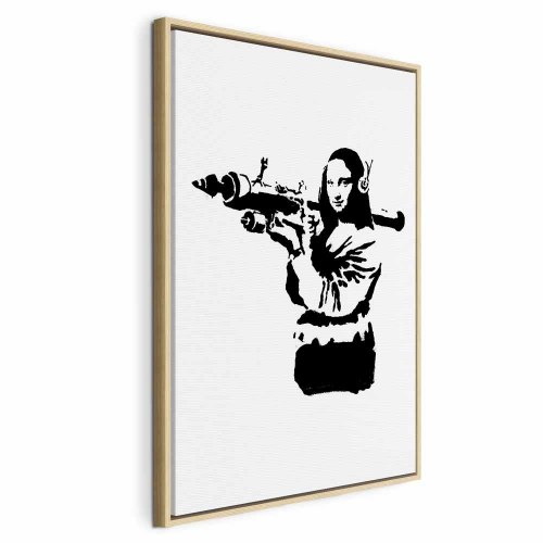 Banksy Mona Lisa med raketkaster - lodret lærredsbillede