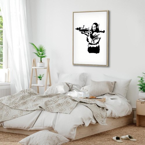 Banksy Mona Lisa med raketkaster - lodret lærredsbillede