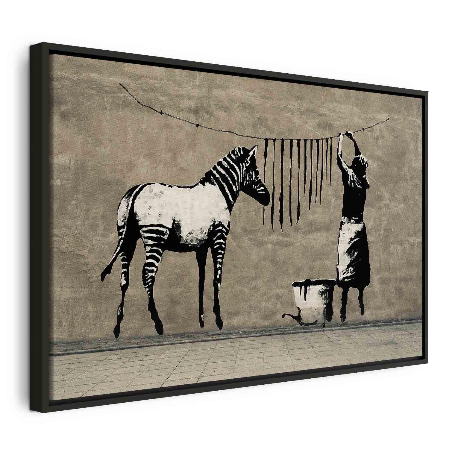 Banksy Vasker Zebra på Beton billede på lærred - 1-delt bred, 120 x 80 cm - 60 x 40 cm - I en sort træramme billede