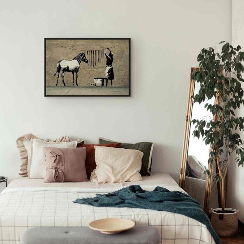 Lærredsbillede Banksy: Washing Zebra on Concrete - Wide