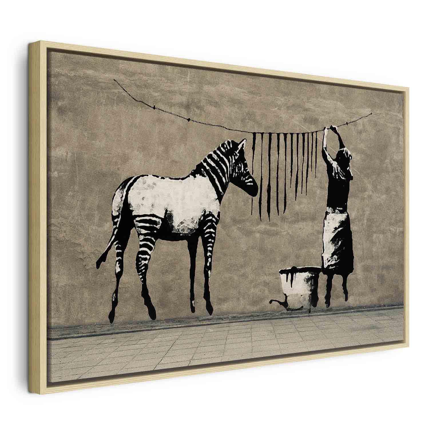 Banksy Vasker Zebra på Beton billede på lærred - 1-delt bred, 120 x 80 cm - 60 x 40 cm - I en naturlig træramme billede